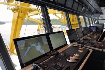 Norway, Ostfold County, Halden, Nexans Aurora cable-laying vessel, dedicated cable operation center at the rear of the vessel