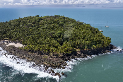 France, French Guiana, Kourou, Salvation Islands (Iles du Salut), Saint-Joseph Island which housed the penal colony dedicated to solitary confinement (aerial view)
