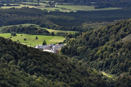 Espagne, Pays-Basque, Navarre, le chemin de Saint-Jacques de Compostelle à droite qui mêne à la Collégiale royale de Roncevaux