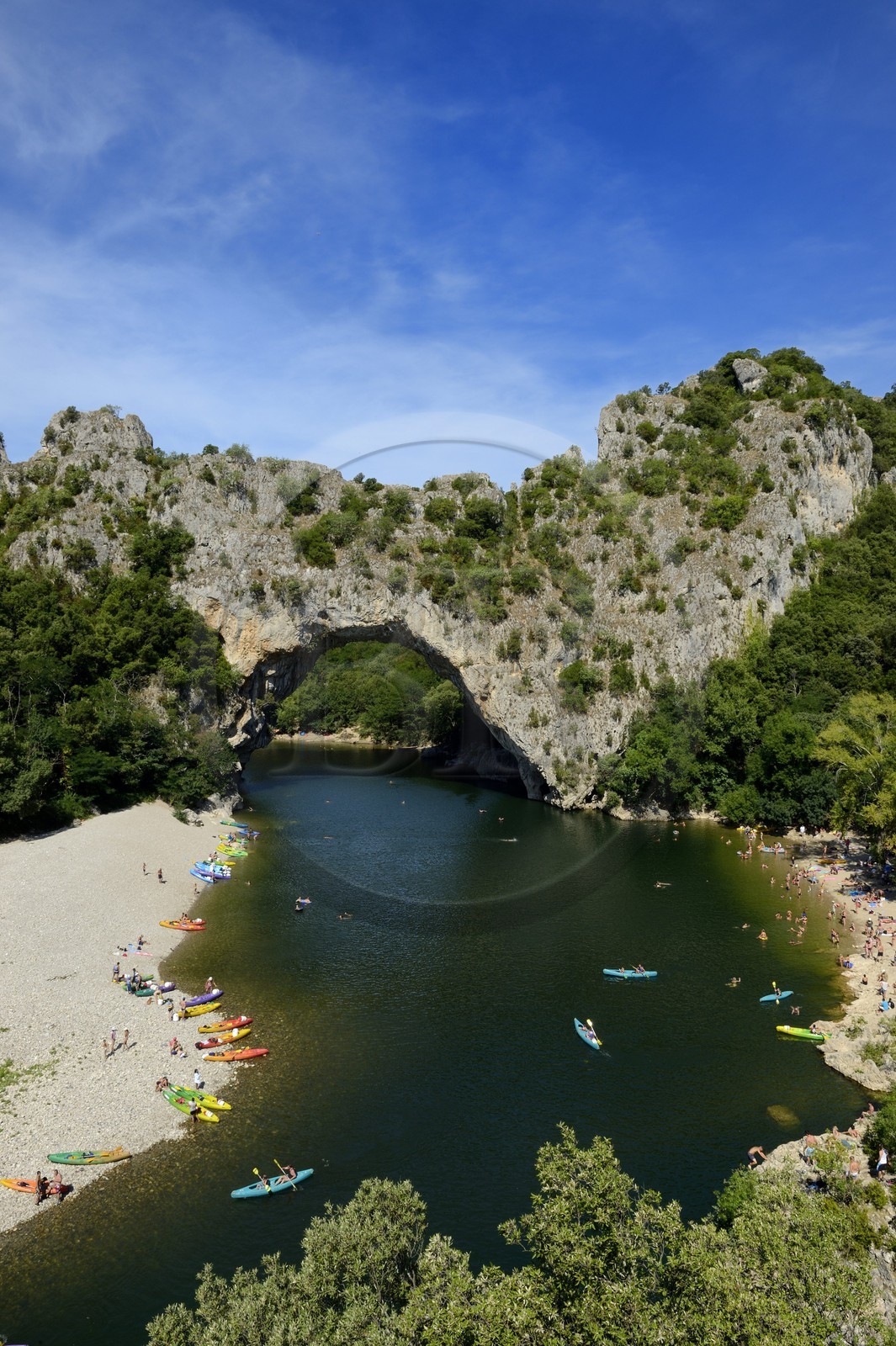 France, Ardeche, Gorges de l'Ardeche, Vallon Pont d'Arc, the Pont d'Arc on Ardeche River