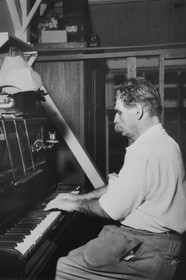 Gabon, Moyen-Ogooué Province, Lambaréné, Albert Schweitzer Hospital, Albert Schweitzer at the piano in his house (archive image)