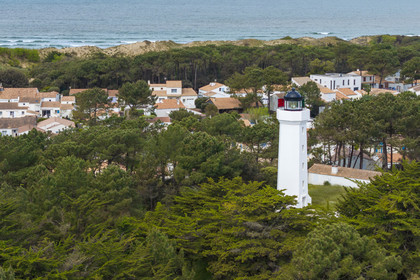 France, Vendée (85), La Tranche-sur-Mer, le phare du Grouin à la Pointe du Grouin du Cou (vue aérienne)