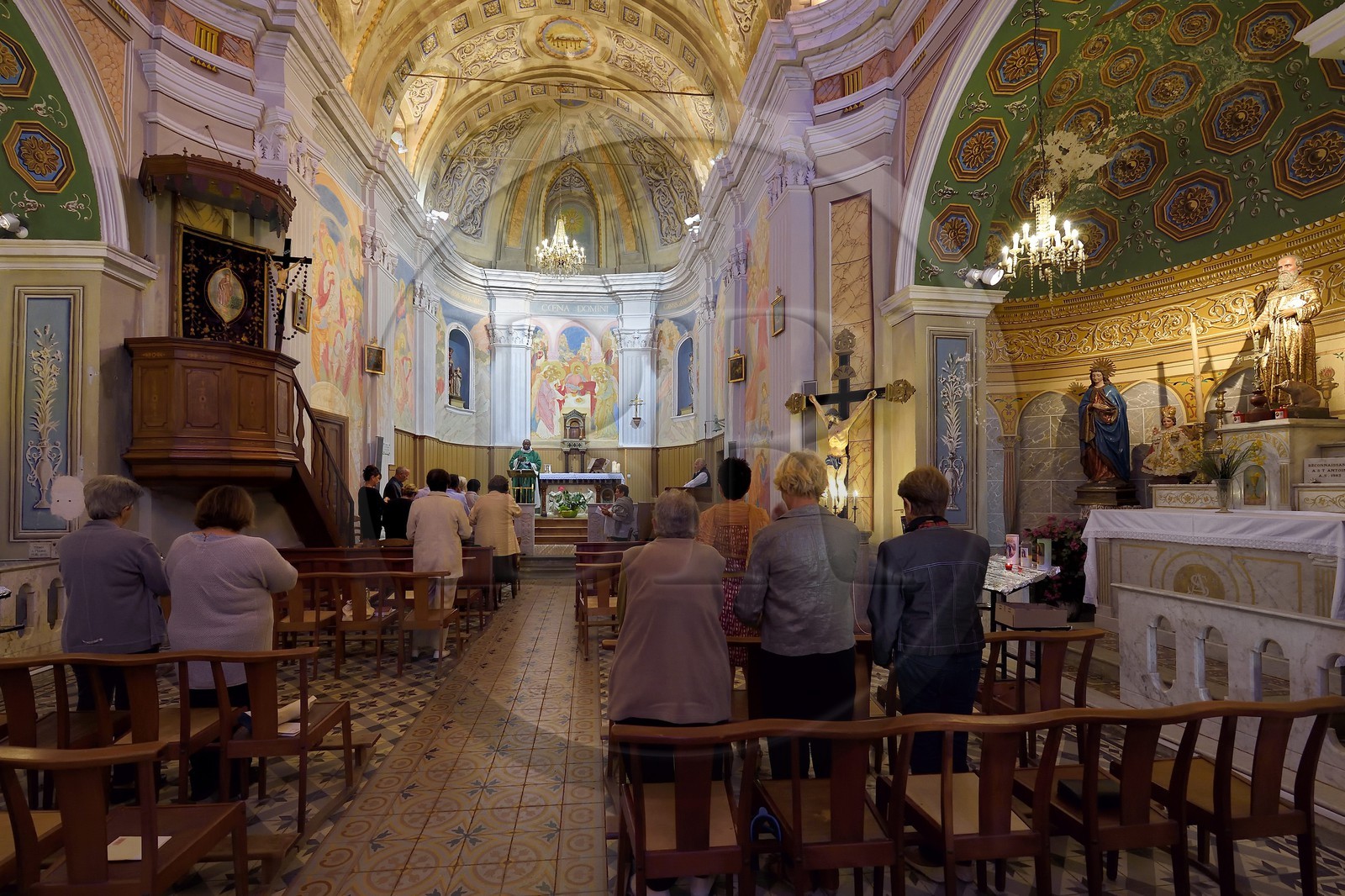France, Corse du Sud, Cargese, catholic church (latin rite) built in the 19th century, Sunday Mass
