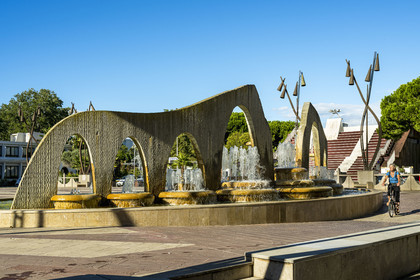 France, Herault, La Grande-Motte, labeled 20th century heritage, place du 1er Octobre 1974 in front of the town hall