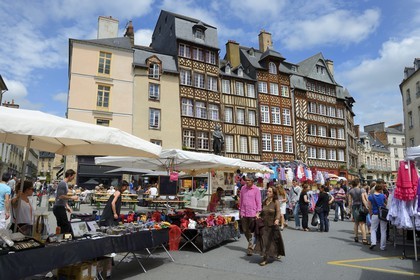 France, Ille-et-Vilaine, Rennes, the Champ Jacquet square is lined with seventeenth century half timbered houses
