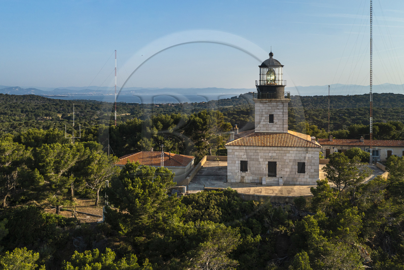 France, Var, Iles d'Hyeres, Parc National de Port Cros (National park of Port Cros), Porquerolles island, the lighthouse (aerial view)