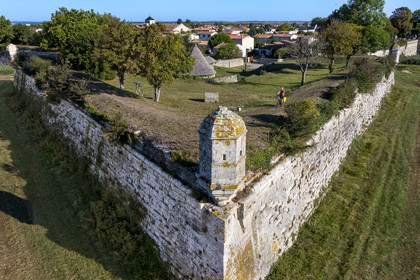 France, Charente Maritime, Saintonge, Marennes Hiers Brouage, Brouage citadel, labelled Les Plus Beaux Villages de France (The Most Beautiful Villages of France), the ramparts built from 1630 to 1640 are equipped with watchtowers (aerial view)