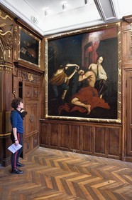 France, Puy-de-Dôme (63), Clermont-Ferrand, rue Pascal, Hotel particulier Martial de Grandseigne, chambre d'apparat au décor du XVIIe siècle, peinture représentant Samson et Dalila