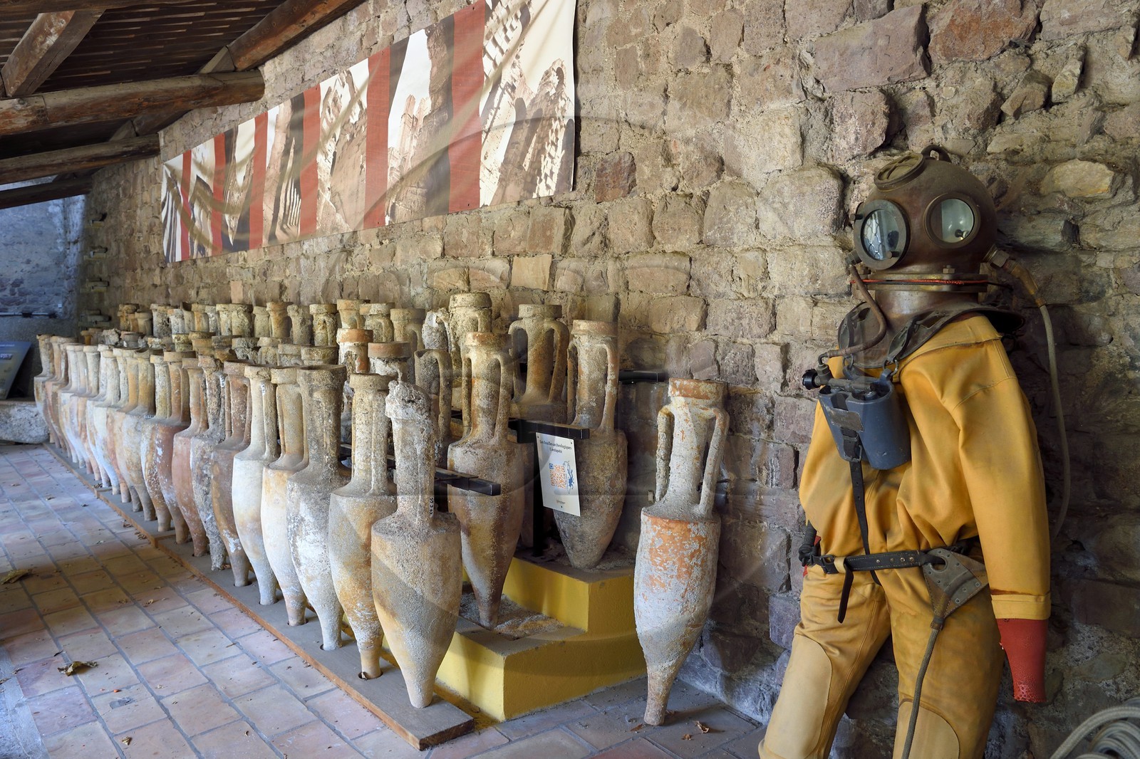 France, Var, Saint-Raphael, archeological museum, Roman amphorae found towards Dramont and scuba