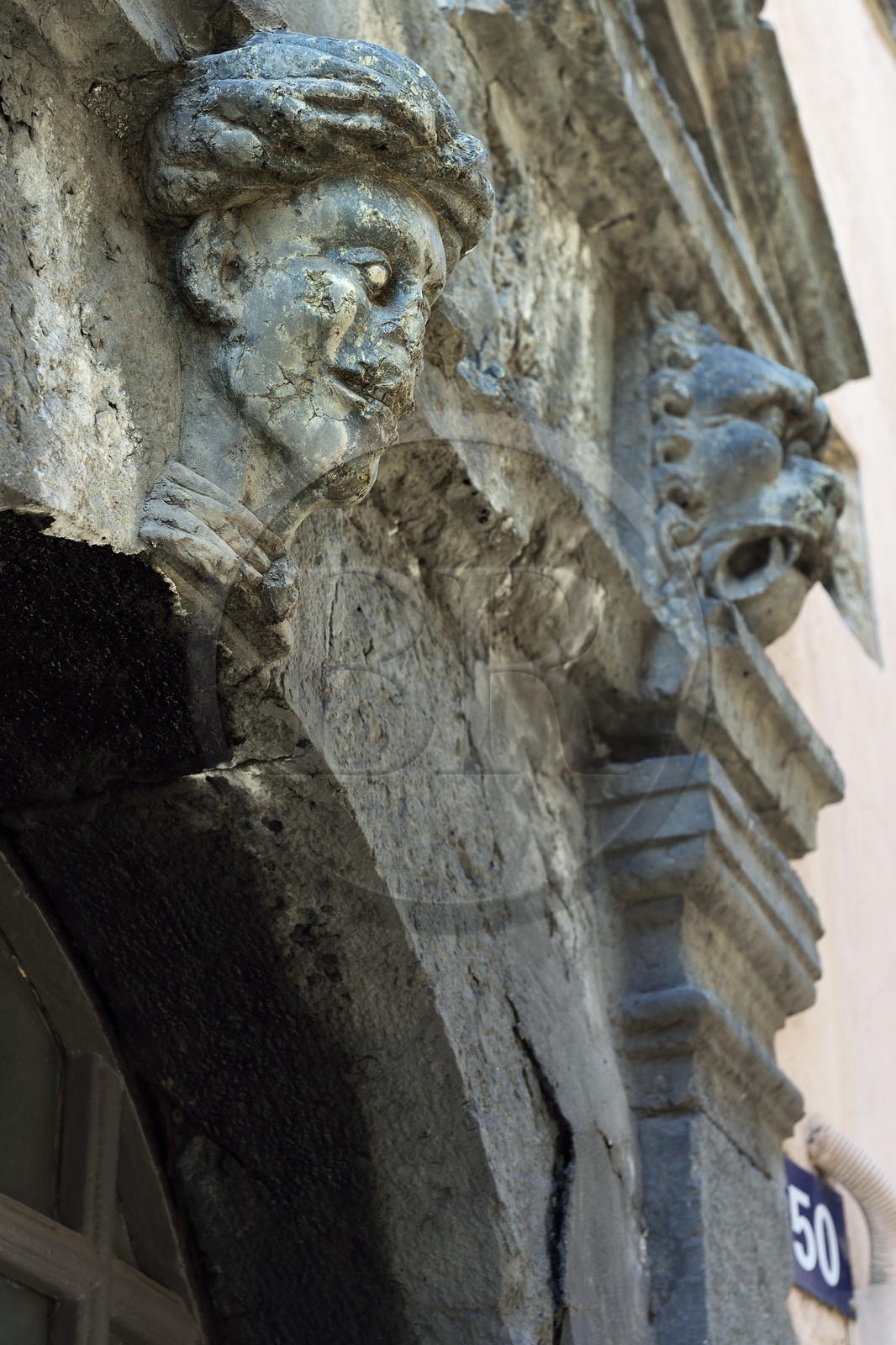 France, Var, Saint-Tropez, the porch of the house called the Moor rue du général Allard in serpentine stone