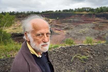 France, Puy de Dome, Parc Naturel Régional des Volcans d'Auvergne (regional nature park of Auvergne volcanoes), Chaine des Puys listed as World heritage by UNESCO, Saint Ours les Roches, Lemptegy volcano, a former quarry that has become an educational site open to the public, volcanologist Pierre Boivin