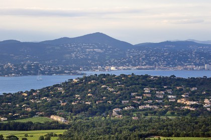 France, Var, the peninsula of Saint-Tropez seen from Ramatuelle and the city of Sainte-Maxime in the background