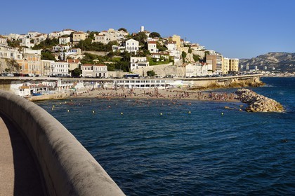 France, Bouches-du-Rhône (13), Marseille, quartier du Roucas Blanc, la Corniche JF Kennedy, plage du Prophète