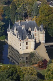 France, Indre et Loire, Loire Valley listed as World Heritage by UNESCO, Chateau d' Azay le Rideau (aerial view)