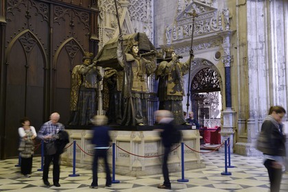 Spain, Andalusia, Seville, the cathedral, listed as World Heritage by UNESCO, Christopher Columbus (Colon mausoleo) mausoleum