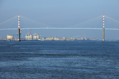 France, Loire-Atlantique (44), port autonome de Nantes Saint-Nazaire, terminal de Montoir de Bretagne et le pont de Saint-Nazaire