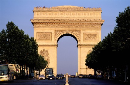 France, Paris, Arc de Triomphe on Champs Elysees avenue