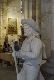 France, Gard, Saint Gilles du Gard, 12th-13th century Abbey Church of Saint-Gilles, classified as World Heritage by UNESCO under the routes to Santiago de Compostela in France, contemporary statue of Saint James