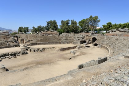 Espagne, Estrémadure, Merida, amphithéatre romain du 1er siècle avant J.C., classé Patrimoine Mondial de l'UNESCO