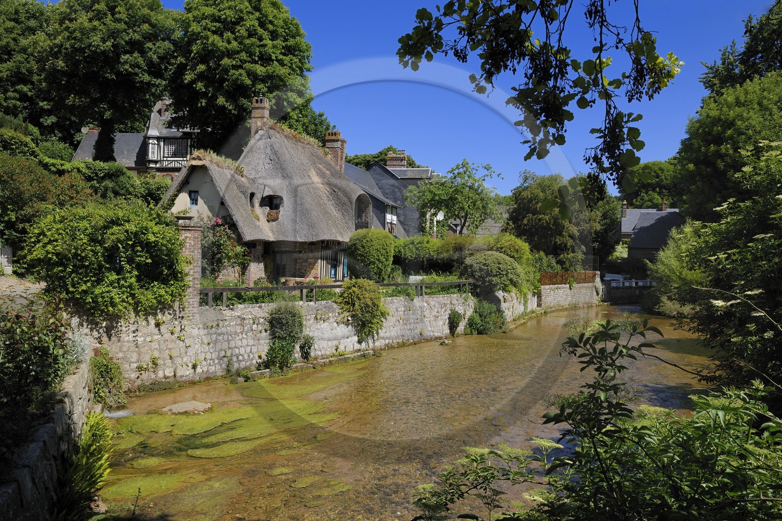 France, Seine-Maritime (76), le village de Veules-les-Roses est traversé par la Veules fleuve célèbre pour la faible longueur de son cours (1 100 m)