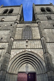 France, Cantal, Saint Flour, Saint Pierre (St Peter) cathedral built in volcanic stone, the western facade
