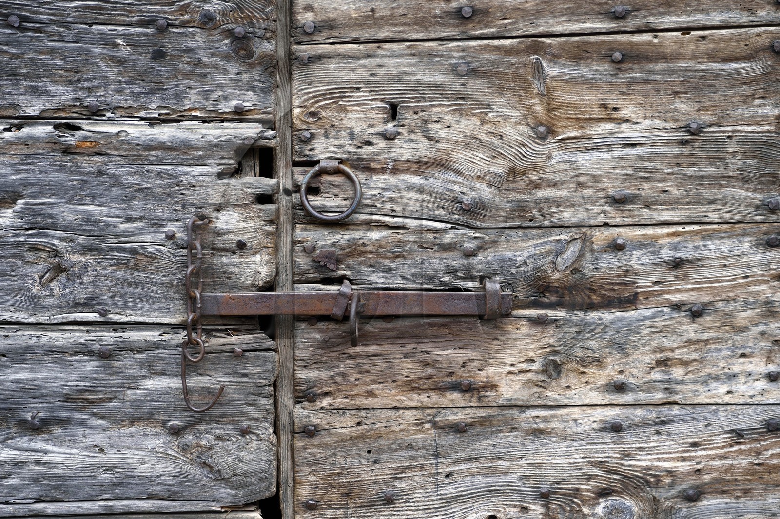 France, Lozère (48), Parc naturel régional de l'Aubrac, village de Saint-Juéry, porte de grange