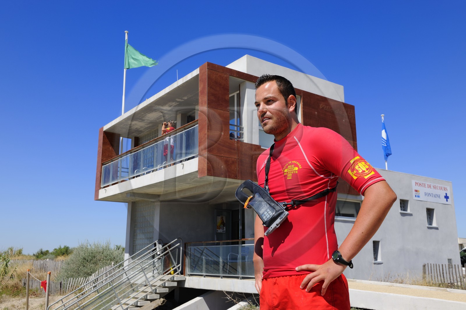 France, Hérault (34), Sète, Bastien Maneca chef du poste de secours de la plage de la Fontaine le long de la promenade de Villeroy
