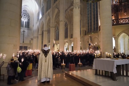 France, Meurthe-et-Moselle, Saint Nicolas de Port, Basilica of Saint Nicolas, torchlight procession which has been celebrated since 1245 on the occasion of Saint Nicholas
