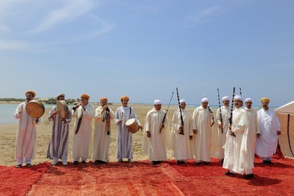 Morocco, Oriental Region, La Reggada traditional dance and music on the beach