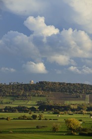 France, Meuse, Lorraine Regional Park, Cotes de Meuse, the plain of Woevre and the Butte Montsec American Monument in the background