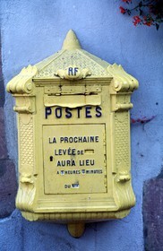 France, Haut Rhin, the Alsace Wine Route, Riquewihr village, labelled Les Plus Beaux Villages de France (The Most Beautiful Villages of France), old mail box of the French Post Office