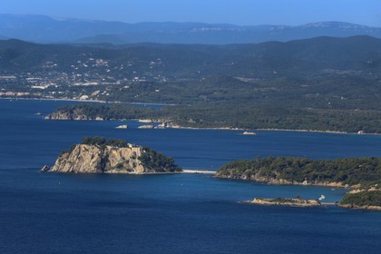 France, Var, Corniche des Maures, Bormes les Mimosas, Brégancon Fort (aerial view)
