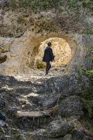 France, Aveyron, Causses and the Cevennes, cultural landscape of Mediterranean agro-pastoralism, listed as World heritage by UNESCO, Causse Noir, La Roque Sainte Marguerite, chaos of Montpellier-le-Vieux, the Cité de Pierres (City of Stones), pierced rock