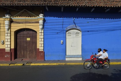 Nicaragua, Leon, avenida 2 Poniente in the historic center, colorful houses with colonial architecture