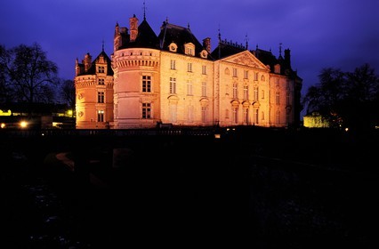 France, Sarthe, Lude castle by night
