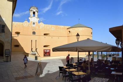 France, Haute Corse, Bastia, the Citadel district of Terra Nova, the palace of the Genoese governors that hosts the Musee d'Histoire de Bastia (Museum of Bastia History), main entrance by the old drawbridge on the Dungeon place