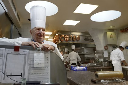 France, Rhone, Collonges au Mont d'Or, Paul Bocuse Restaurant L'Auberge du Pont de Collonges, three Michelin stars since 1965, famous French chef Paul Bocuse