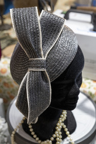 France, Cote d'Or, Dijon, woman's hat in the workshop-boutique on rue d'Assas Bibi & Bob of milliner Sara Tintinger, Meilleur Ouvrier de France
