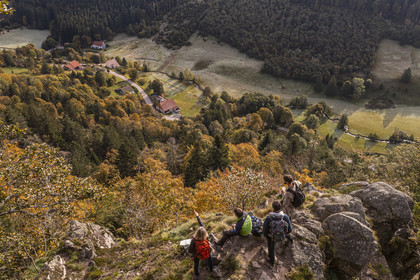 France, Vosges, Le Valtin, hike to a place called Les Roches which overlooks the Valtin valley in the upper valley of the Meurthe (aerial view)