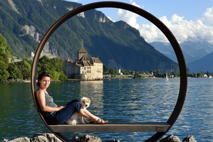Switzerland, Canton of Vaud, Veytaux, Chillon castle on the shores of Lake Geneva (Lac Leman)