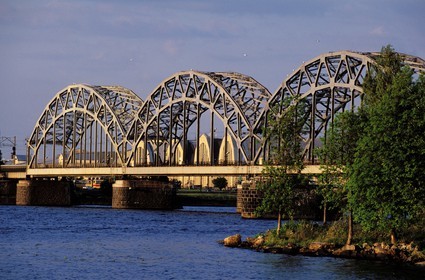 Latvia (Baltic States), Riga, railroad bridge on the Daugava river