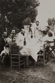 Spain, Andalusia, Malaga, the native house of Picasso, the Picasso Foundation, Pablo Ruiz Picasso in the foreground turned towards the ojectif lens with his godfathers and cousins in Malaga circa 1896, photo by Jose Roman