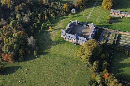 France, Seine-Maritime, Les Cent-Acres, Montigny castle from the 17th century (aerial view)