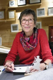 France, Bas Rhin, Bischwiller, the image maker Michèle Wagner has revived the papercutting (canivet) or the art of cut paper to stylize Christmas decorations in particular