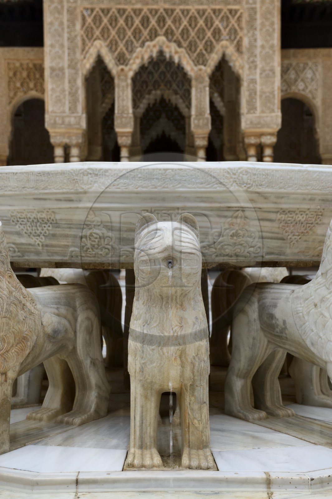 Espagne, Andalousie, Grenade, Palais nasrides de l'Alhambra, classé Patrimoine Mondial de l'UNESCO, patio du Palais des Lions (Patio de los Leones)