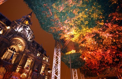 France, Nord, Lille 2004, Grand Place (main square) of Roubaix city, Hanging Forest of Lucie Lom Collective