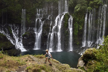 France, Ile de la Reunion, Saint Joseph, rivière Langevin sur les flanc du Volcan Piton de la Fournaise, cascade de Grand Galet ou cascade Langevin