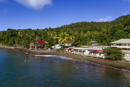 Caribbean, Dominica Island, beach of Toucari Bay north of Portsmouth (aerial view)
