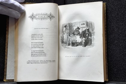 France, Aisne, Château-Thierry, Jean de La Fontaine Museum - city of Chateau-Thierry,  La Fontaine's Fables book, edition illustrated (Fournier Ainé 1839 - 1st edition in 1838) by the cartoonist Jean Jacques Grandville, the Town Mouse and the Country Mouse fable IX of book I