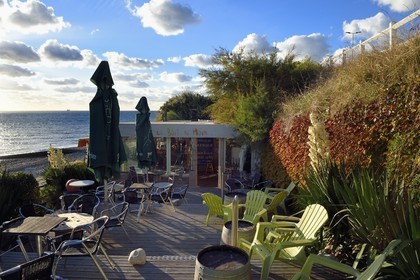 France, Seine Maritime, the town of Sainte Adresse in the neibourhood of Le Havre, café Le Bout du Monde towards the cap de la Hève